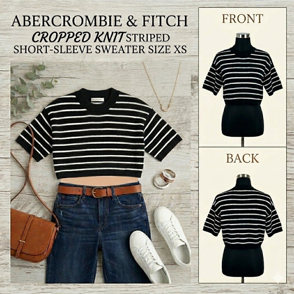 Abercrombie & Fitch Preppy Striped Cropped Short Sleeve Sweater Womens XS